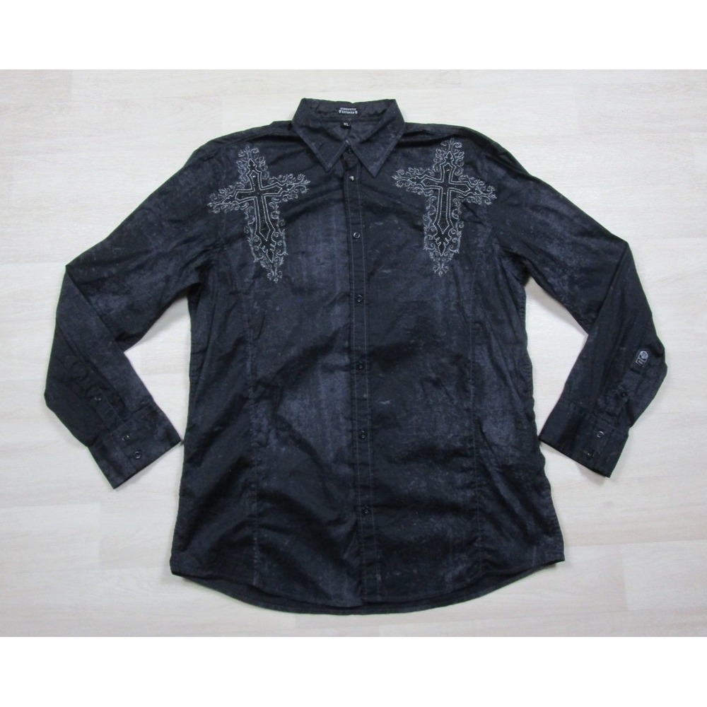 Roar Embroidered Button-Up Shirt Men's‎ (XL) Archaic Cross Bikercore Buckle NWOT